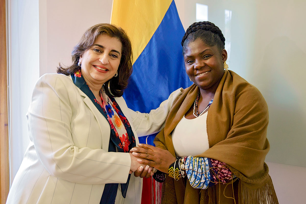 UN Women Executive Director Sima Bahous meets with Vice-President Francia Márquez of Colombia on 9 August 2022 in Bogota. Photo: UN Women/Juan Camilo Arias Salcedo
