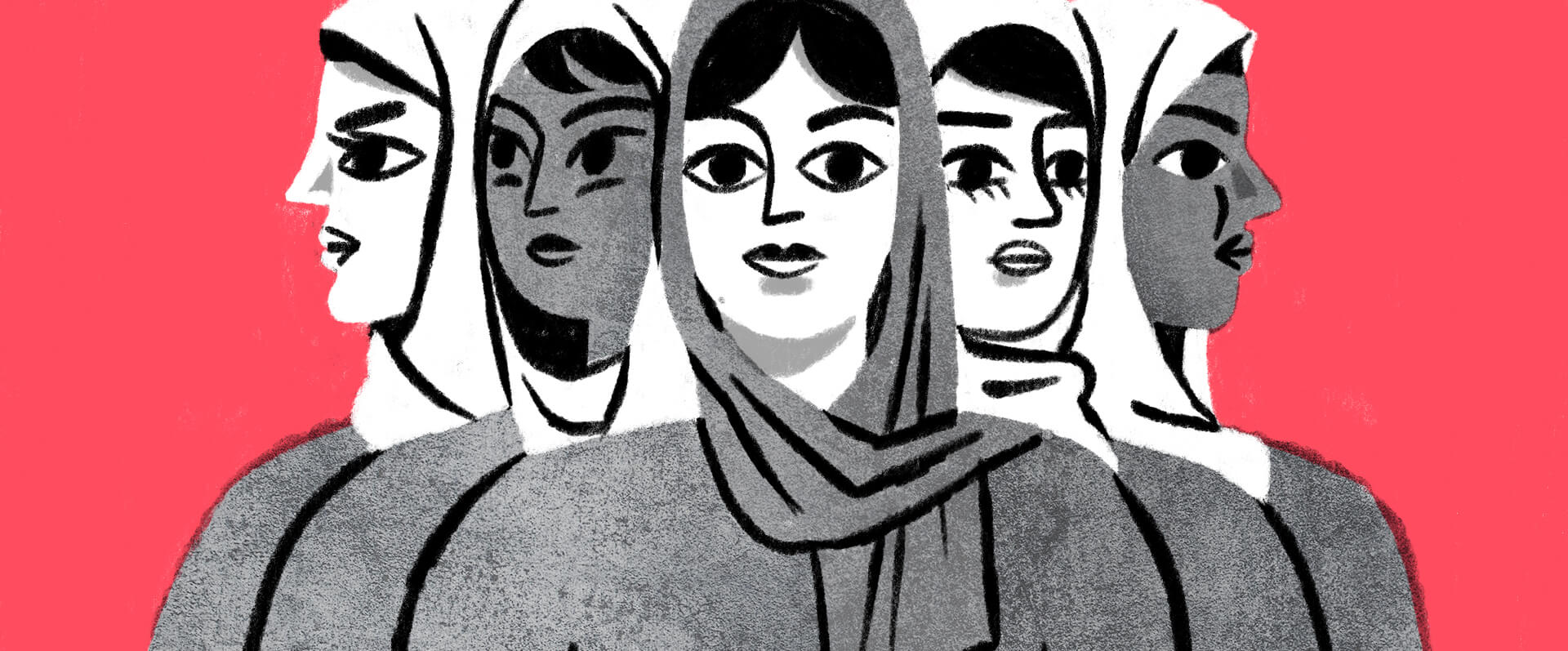 Women in Afghanistan one year into the Taliban takeover - general women illustration. Illustrator: Anina Takeff.
