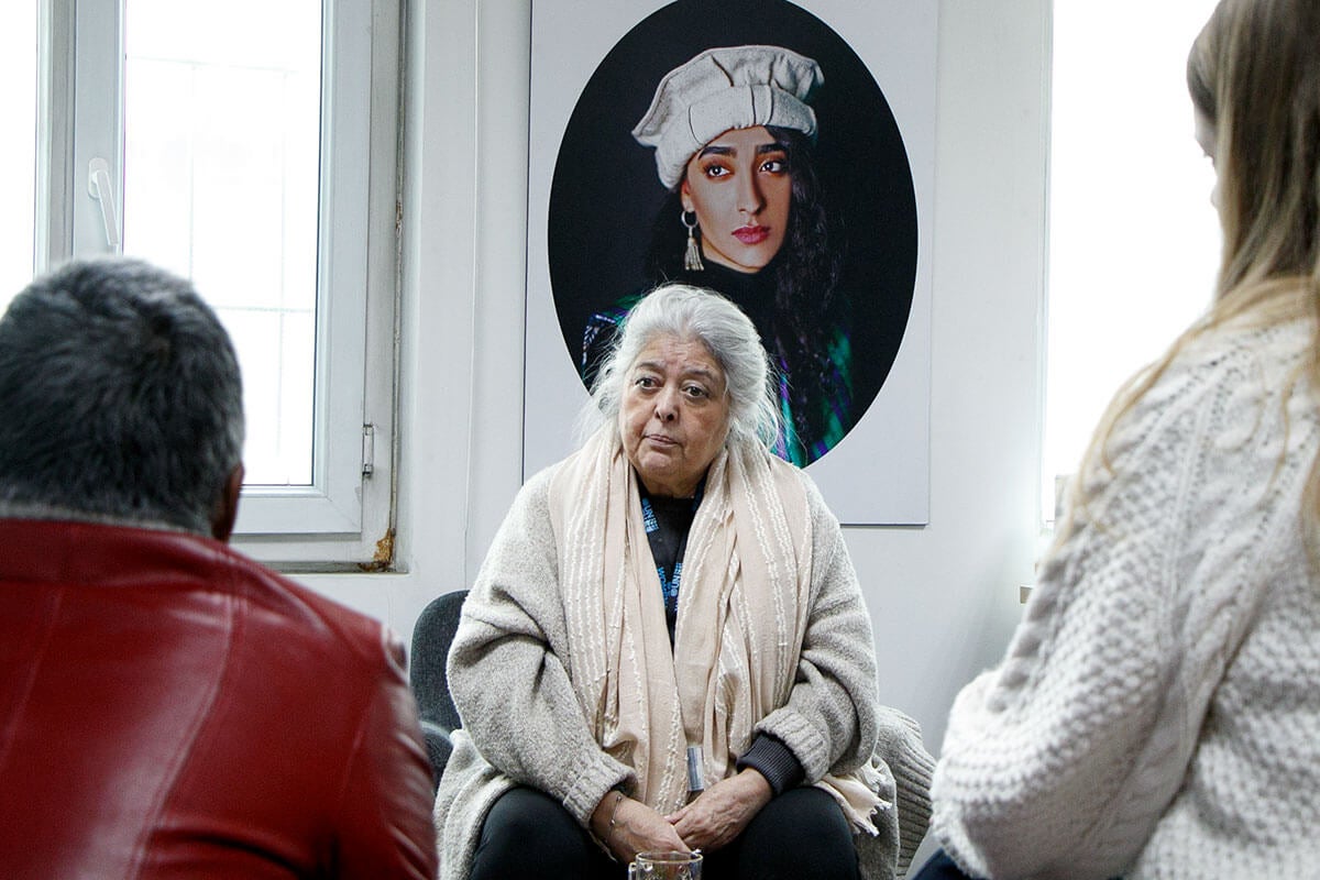 Mahbouba Seraj, one of the world’s most prominent women’s rights activists, at a meeting with UN Women on implementing a women-centred response to the humanitarian crisis, Kabul, Afghanistan, January 2022. Photo: UN Women/Olguta Anghel.