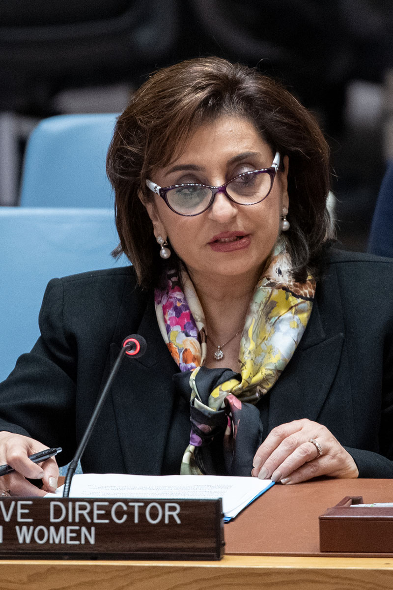 Sima Sami Bahous, UN Women Executive Director, briefs the Security Council meeting on women and peace and security, 21 October 2021. Photo: UN Photo/Eskinder Debebe.