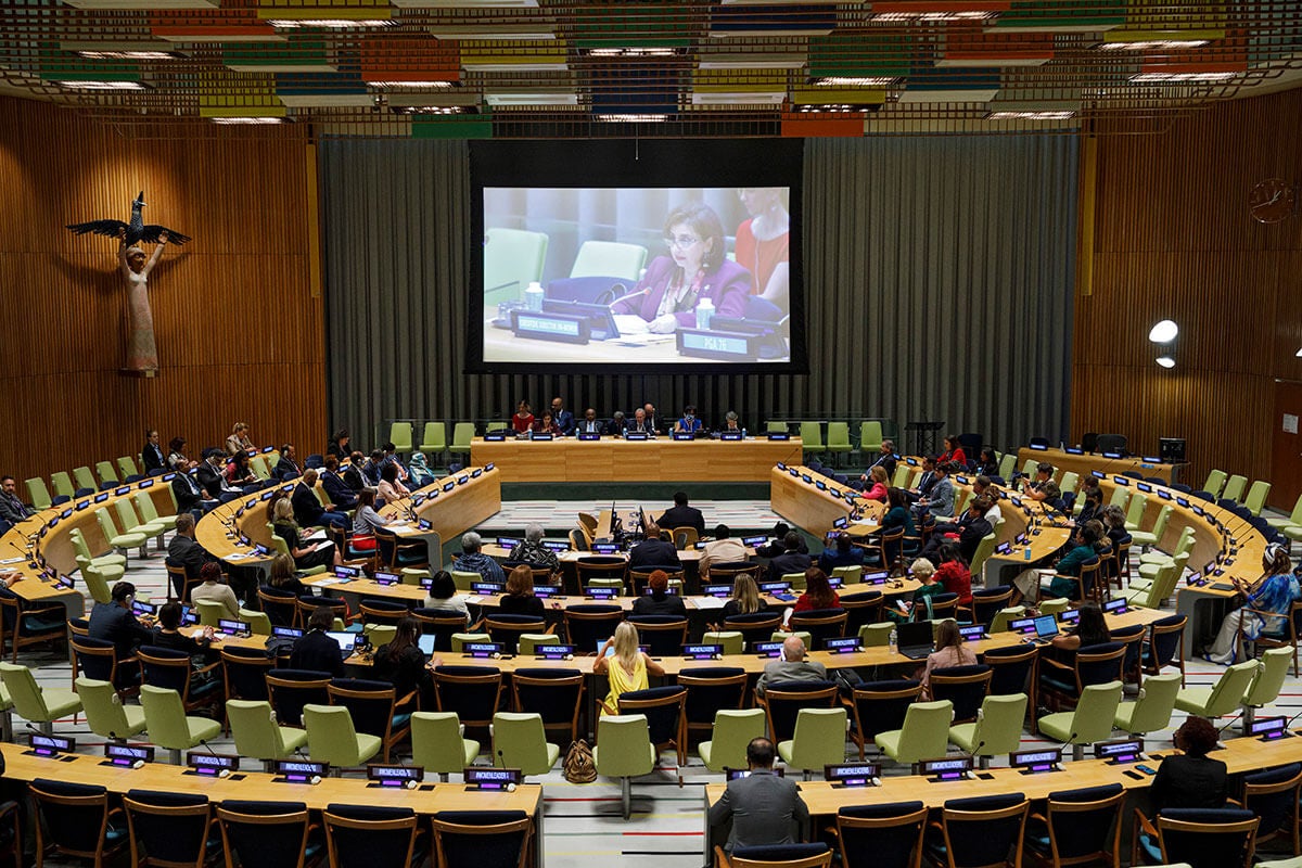 UN Women Executive Director Sima Bahous addresses the inaugural meeting of the UNGA Platform of Women Leaders at UN Headquarters during the 77th session of the UN General Assembly, 20 September 2022. Photo: UN Women/Ryan Brown.