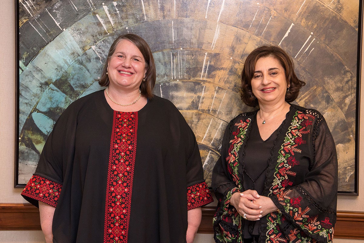 UN Women Executive Director Sima Bahous meets Dr. Dena Assaf, the United Nations Resident Coordinator for the United Arab Emirates on 7 September 2022. Photo: UN Women/Adnan Amin 