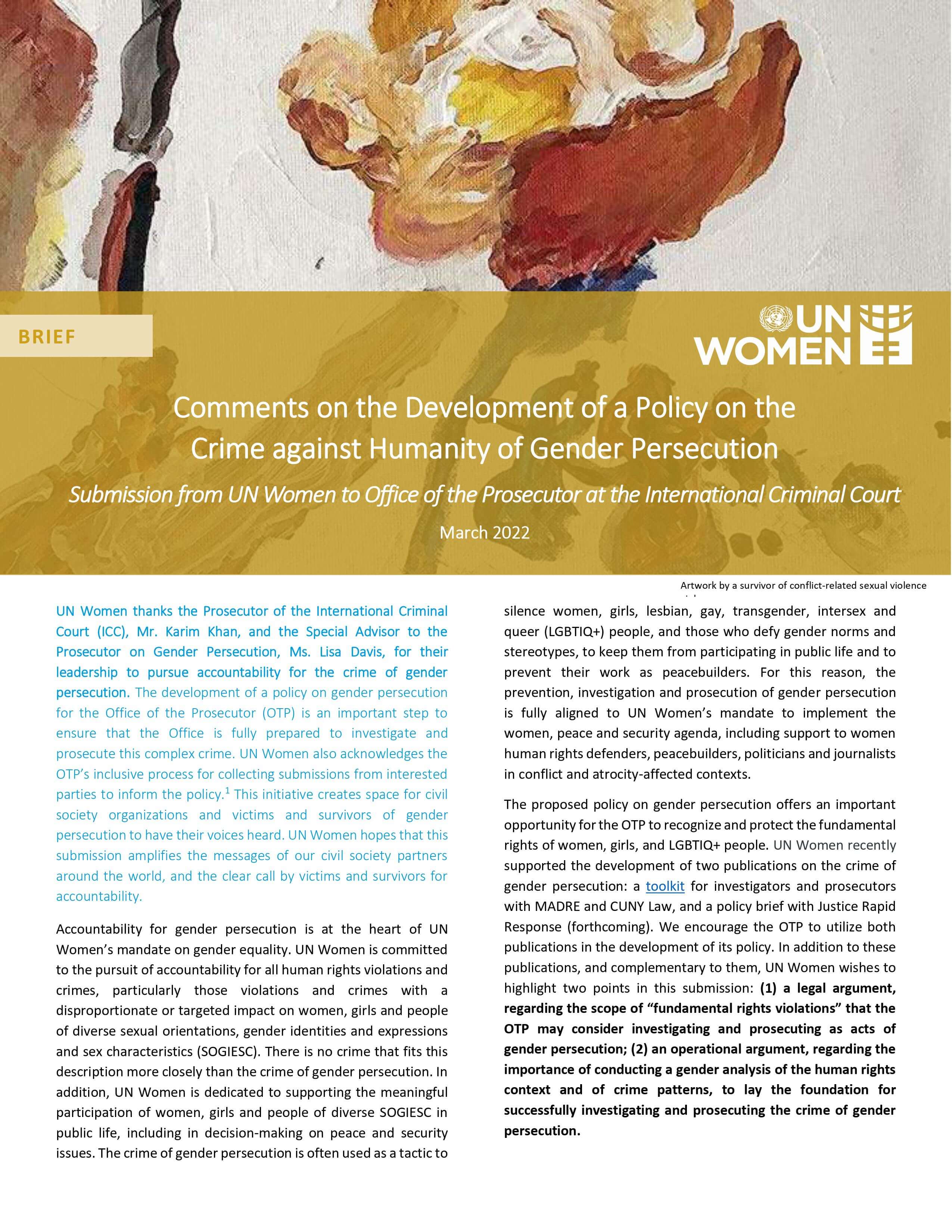 Comments on the development of a policy on the crime of gender persecution: Submission from UN Women to the Office of the Prosecutor at the International Criminal Court