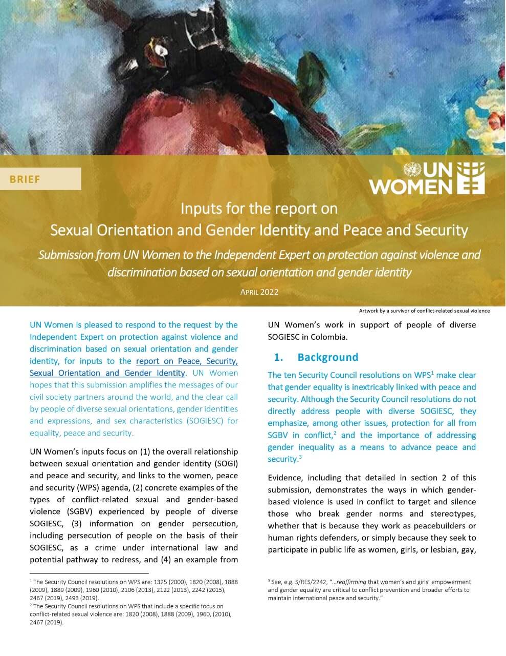 Inputs for the Report on Sexual Orientation and Gender Identity and Peace and Security: Submission from UN Women to the UN Independent Expert on protection against violence and discrimination based on sexual orientation and gender identity