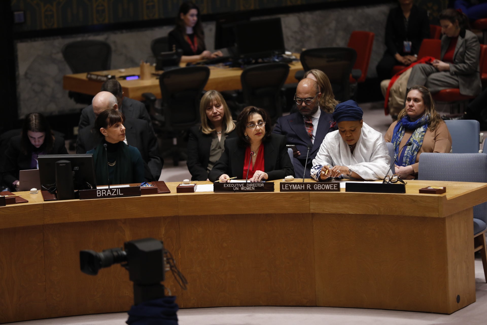 UN Women Executive Director Sima Bahous addresses the Security Council Open Debate: “Women, Peace and Security: Towards the 25th Anniversary of 1325” convened by Mozambique, chaired by Foreign Minister Veronica Macamo, on the eve of International Women’s Day. Photo:  UN Women/Ryan Brown 