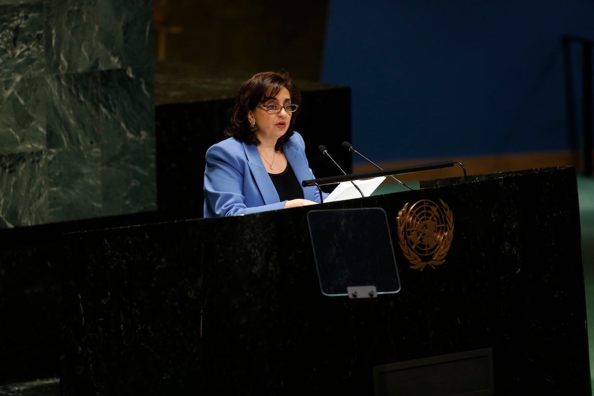 Ms. Sima Bahous, UN Under-Secretary-General and Executive Director of UN Women, delivers her opening statement to the 67th Session of the Commission on the Status of Women in the General Assembly Hall at United Nations Headquarters in New York, 6 March 2023. Photo: UN Women/Ryan Brown