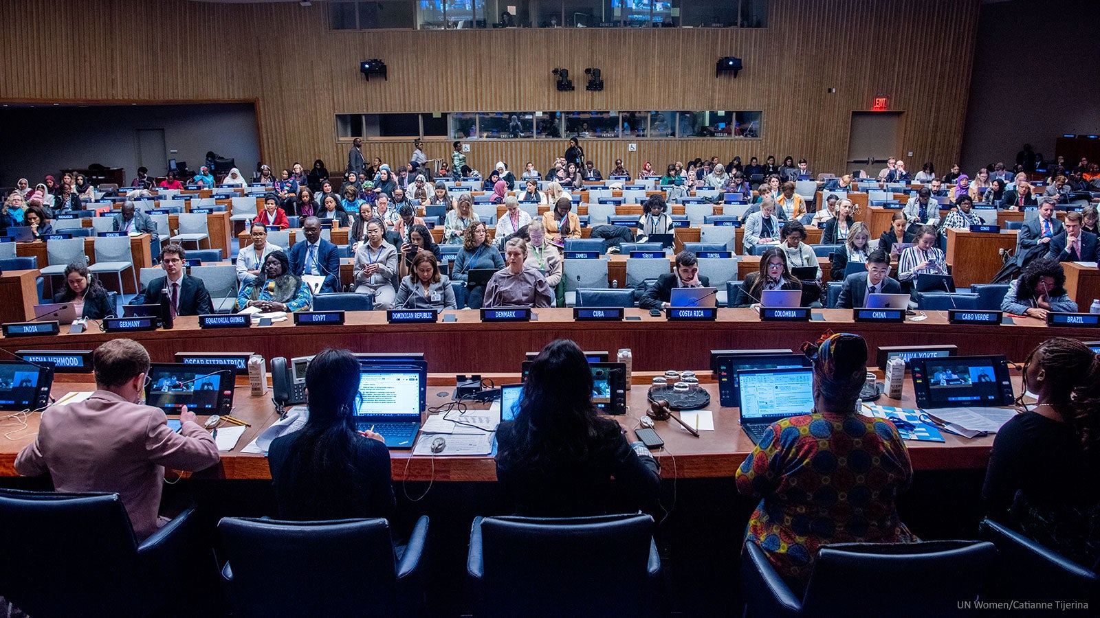 An interactive dialogue with youth representatives on the CSW67 priority theme, held Monday, 13 March 2023, marked the first time in CSW history that youth voices were included in the official negotiations. Photo: UN Women/Catianne Tijerina