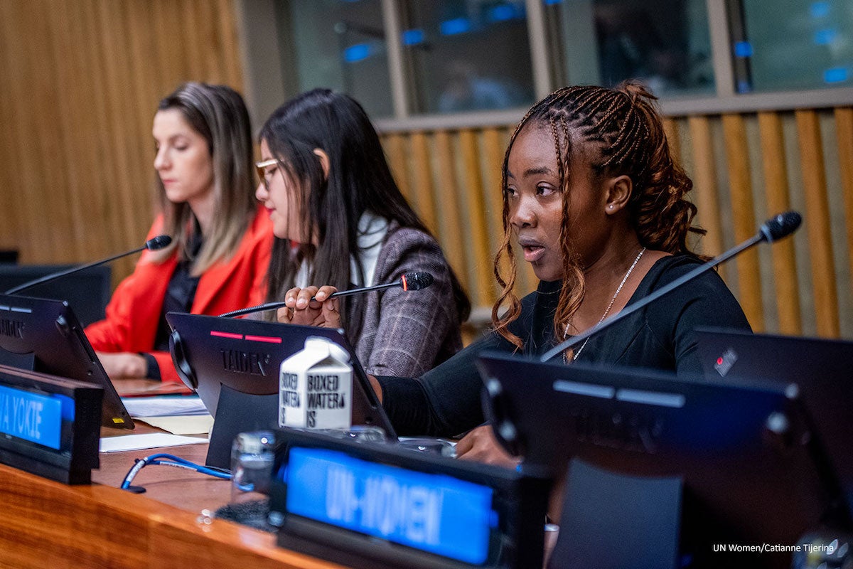 Hawa Yoki advocated for collective effort on the part of governments, private sector organizations, civil society groups and individuals to address the challenges faced by women and girls in technology. Photo: UN Women/Catianne Tijerina
