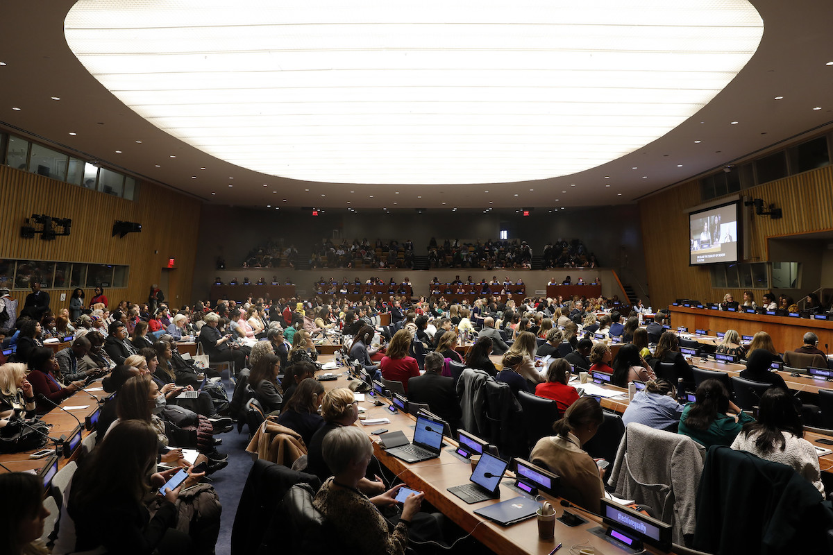 The event “Open, Safe and Equal – Shaping a Feminist Digital Future” filled the room at the UN Secretariat during CSW67. Photo: UN Women/Ryan Brown
