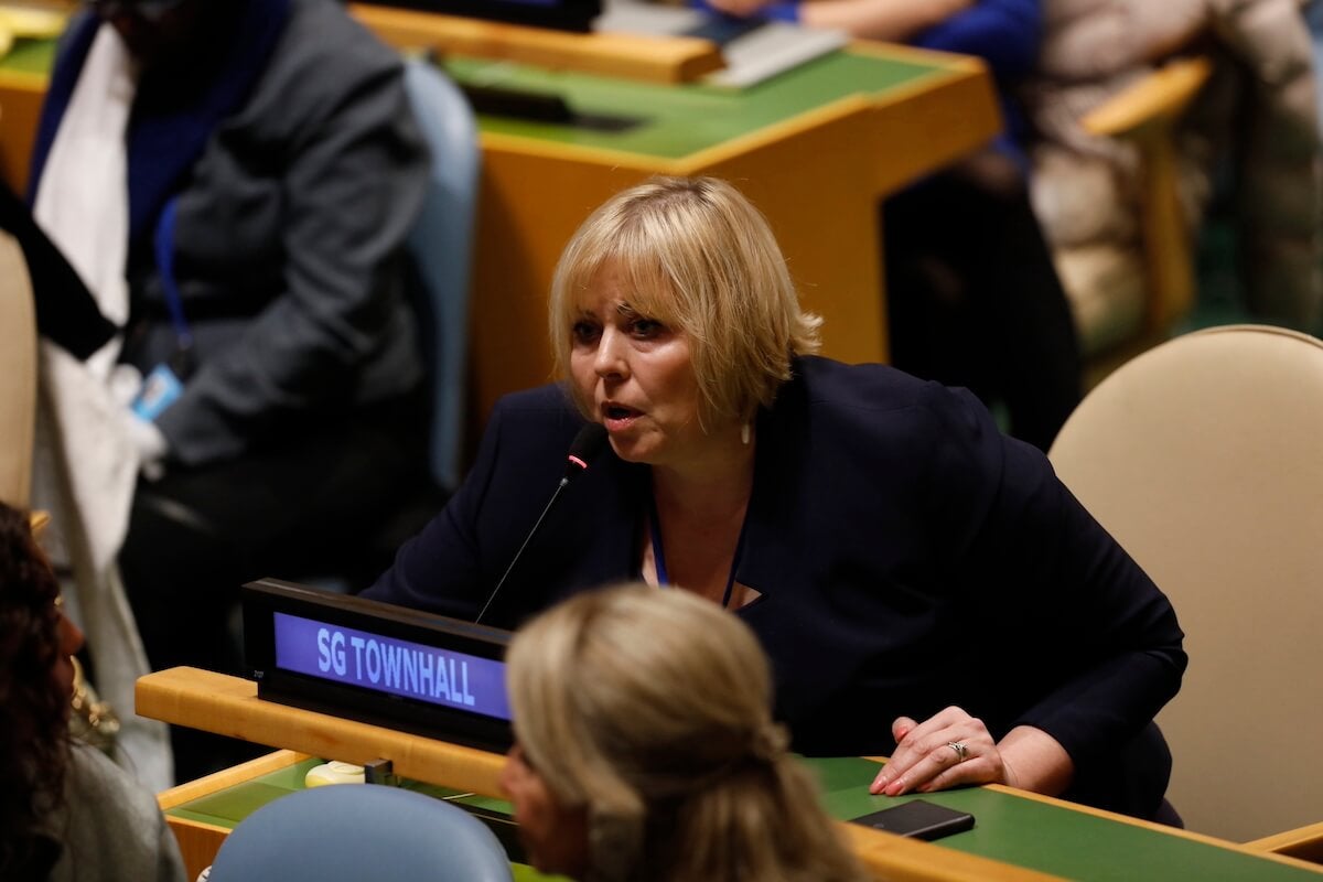 A delegate from Ukraine thanked the Secretary-General for his support of the Ukrainian people. Photo: UN Women/Ryan Brown