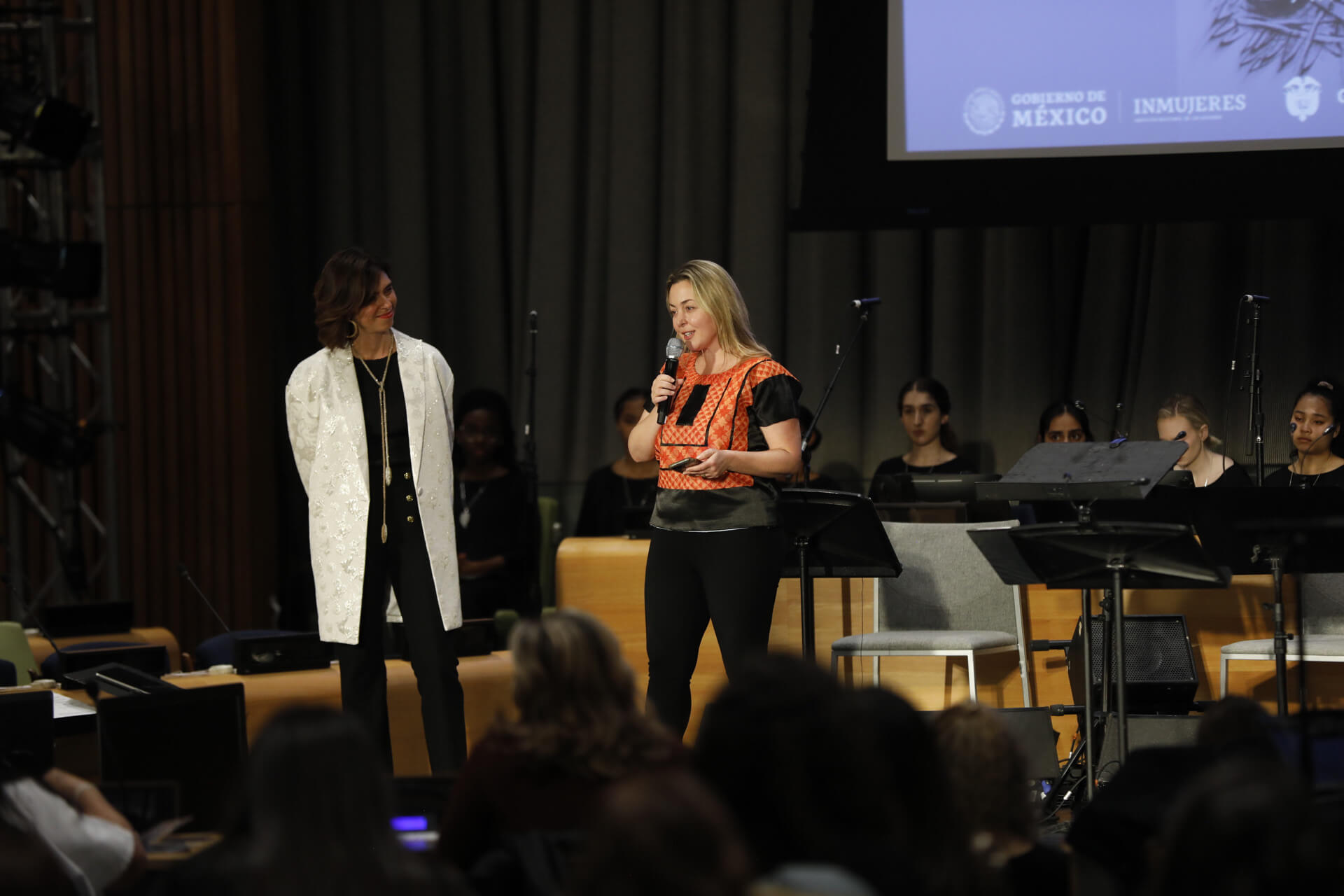 Belén Sanz Luque and Paola Prestini, composer, advocate and co-creator of Con Alma. Photo: UN Women/Ryan Brown 
