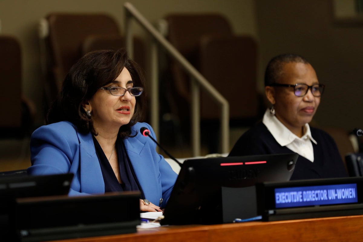 Ms. Sima Bahous, UN Under-Secretary-General and Executive Director of UN Women, delivers the closing statement to the 67th session of the Commission on the Status of Women at its 67th session. Photo: UN Women/Ryan Brown