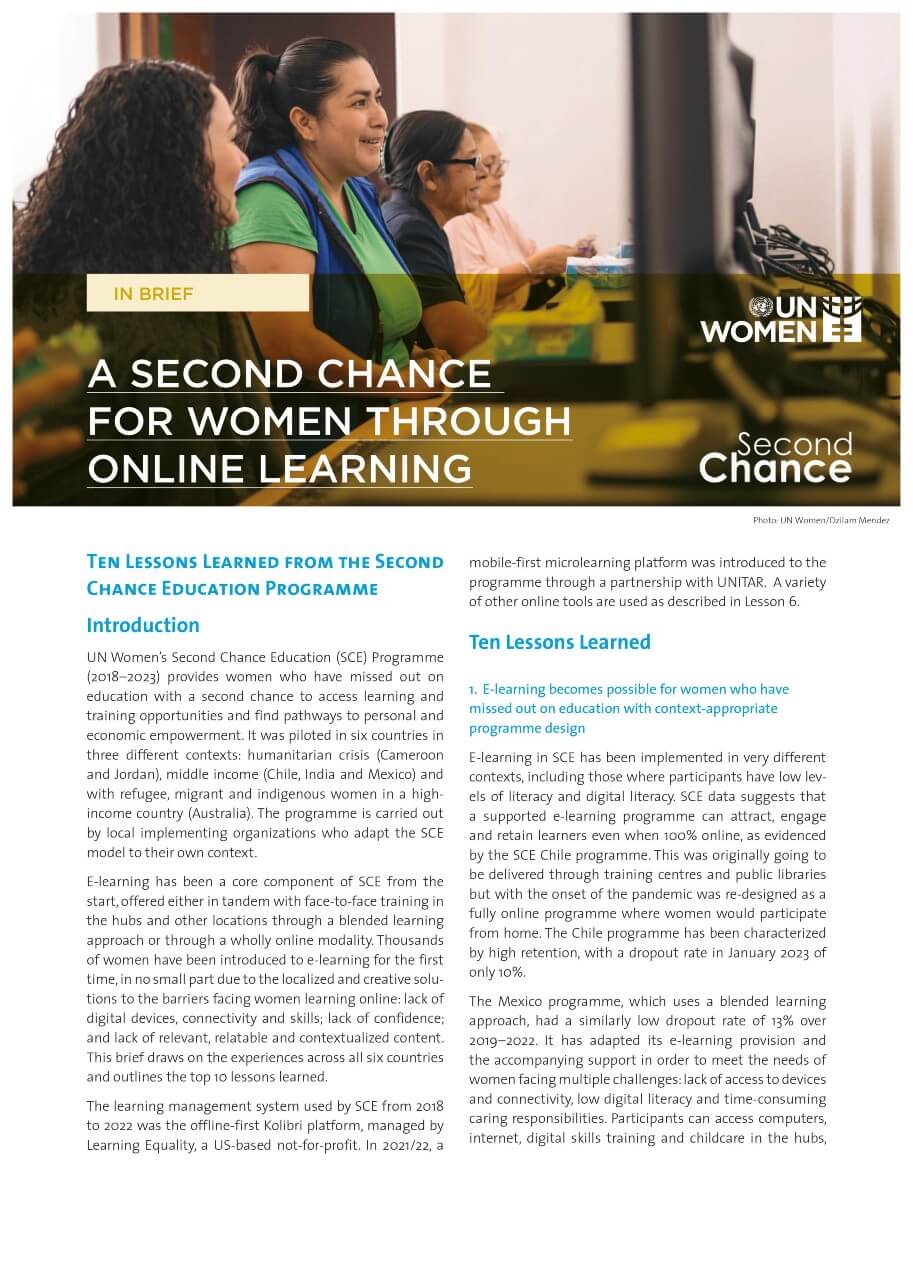 A second chance for women through online learning: Ten lessons learned from the Second Chance Education Programme