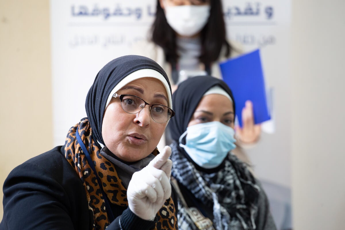 Through her work with Roof and Roots, Itab Bayoud, 46, helps to produce safe and affordable menstrual products for other women—and has gained her own financial independence. Photo: UN Women/Lauren Rooney