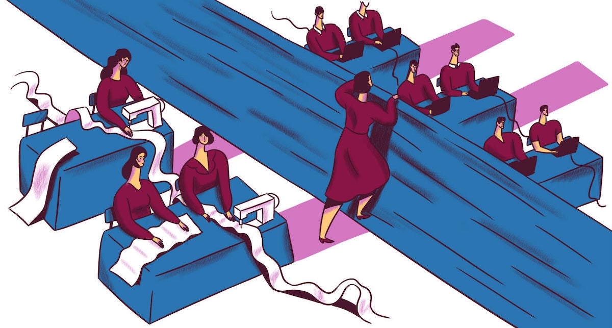 Illustration depicting barriers to women’s labour force participation.