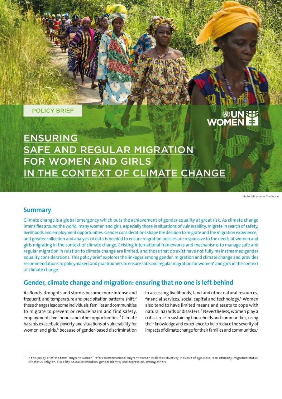 Policy brief: Ensuring safe and regular migration for women and girls in the context of climate change