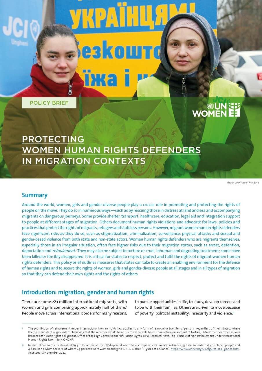 Policy brief: Protecting women human rights defenders in migration contexts
