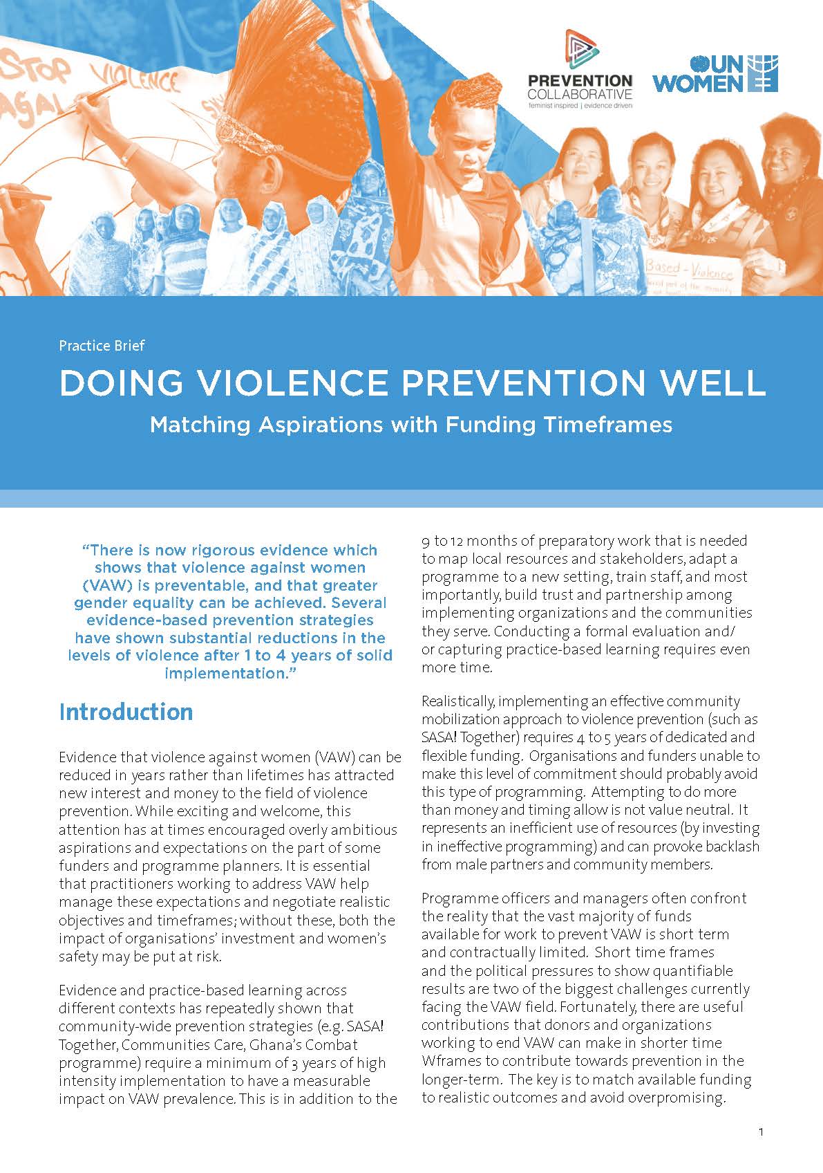 Doing Violence Prevention Well: Matching Aspirations with Funding Timeframes
