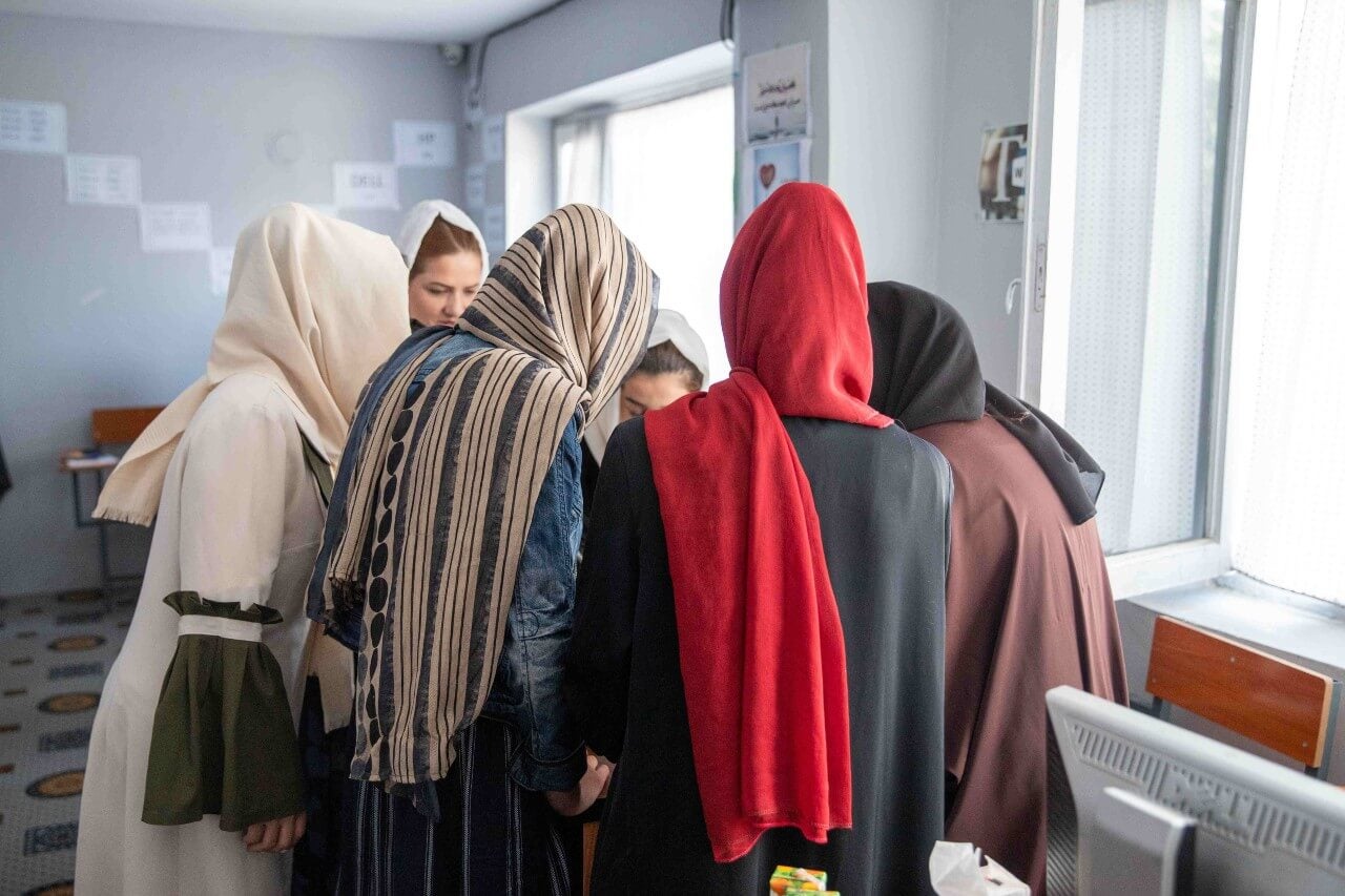 Photo of a group of women for the first story in the “After August” series. Photo: UN Women/Habib Sayed Bidell.