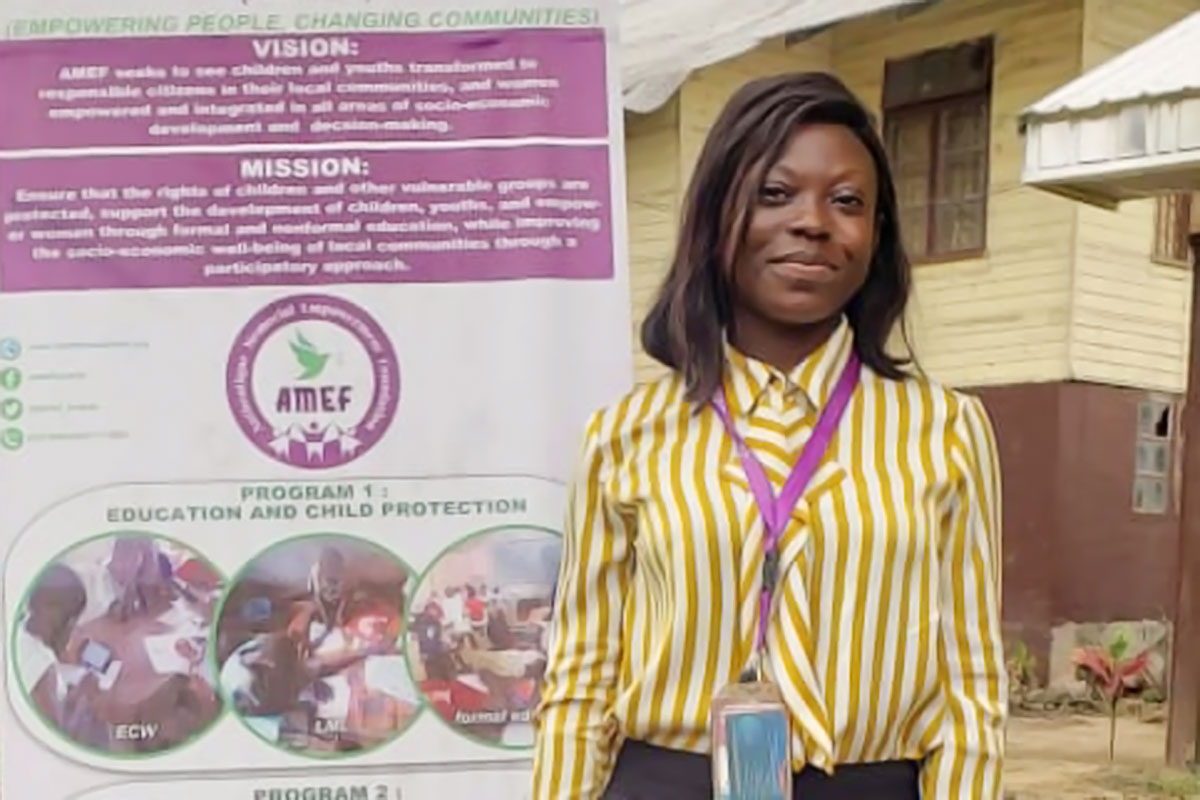Ms. Theresia Ngoe, Livelihood and Empowerment Officer at the Authentique Memorial Empowerment Foundation, a CERF partner on gender-based violence prevention and response in Cameroon. Photo courtesy of Theresia Ngoe.