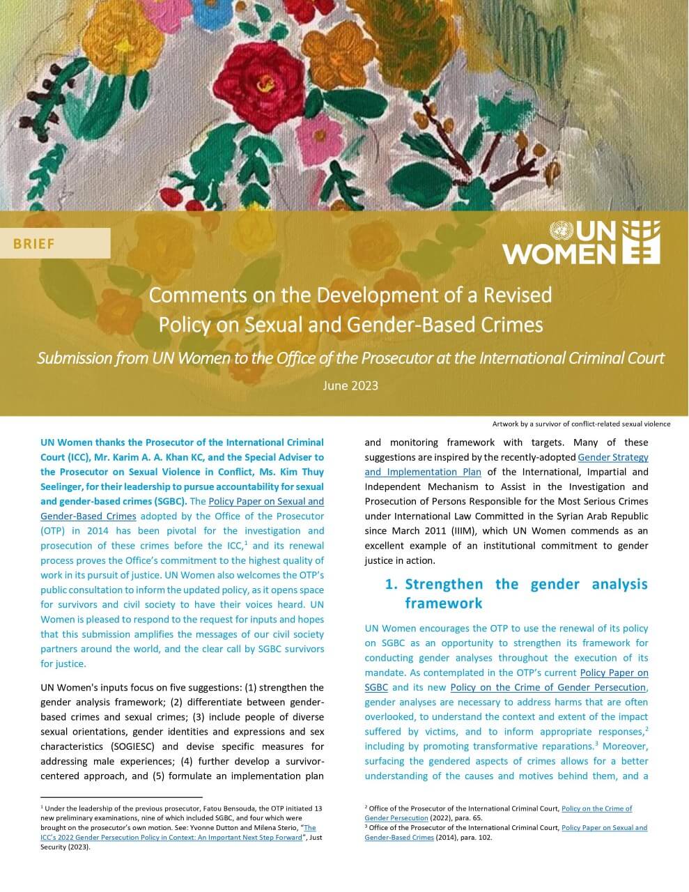 Comments on the development of a revised policy on sexual and gender-based crimes: Submission from UN Women to the Office of the Prosecutor at the International Criminal Court