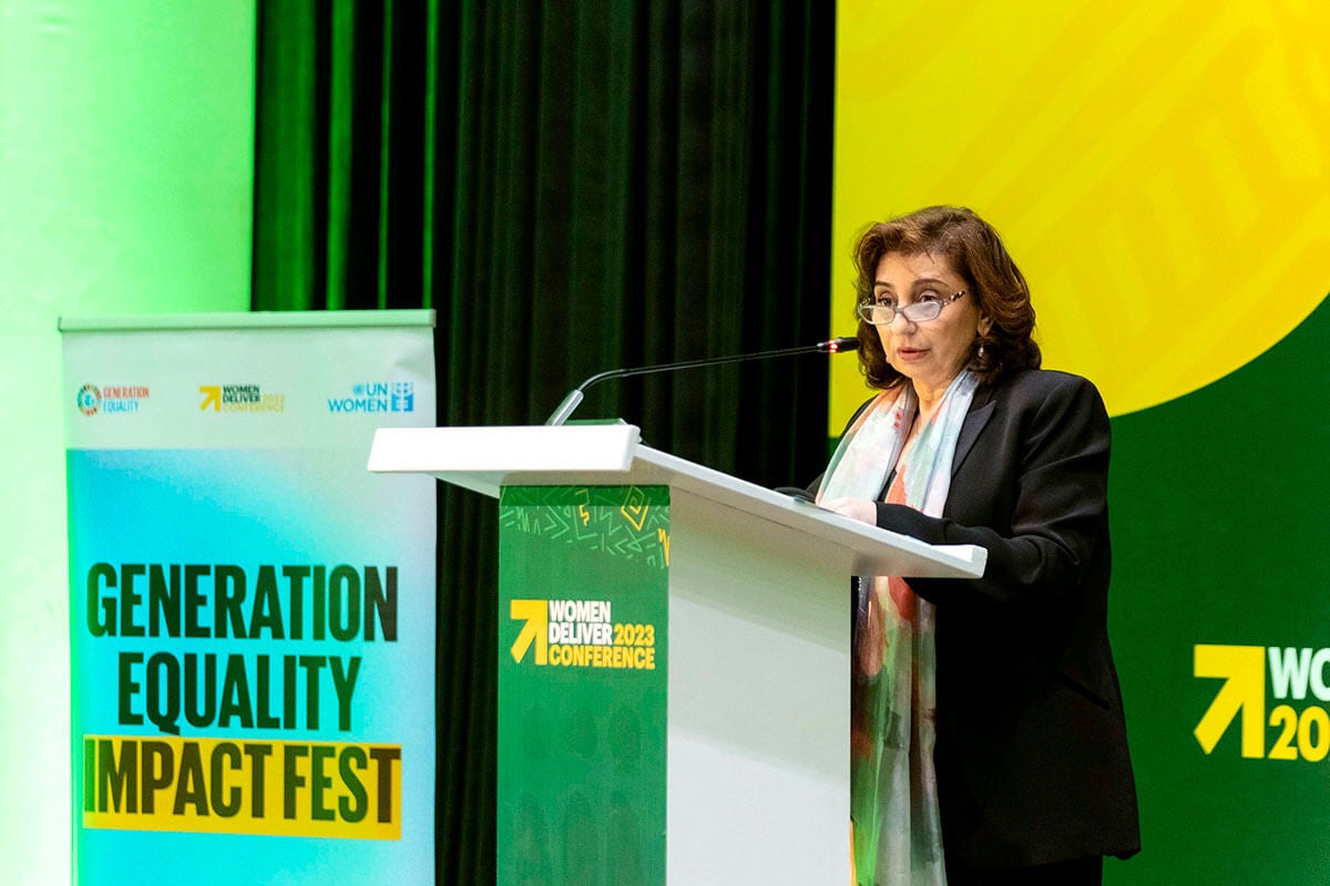 UN Women Executive Director Sima Bahous addresses the Generation Equality Impact Fest. Photo: UN Women/Emmanuel Rurangwa.