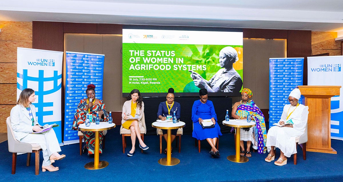 Panel discussion at the UN Women Rwanda and FAO Rwanda side event on “The status of women in agrifood systems”. Photo: UN Women/Emmanual Rurangwa.