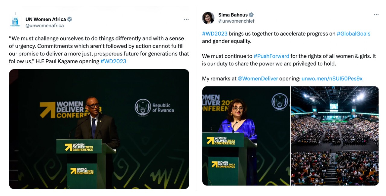 Women Deliver 2023 conference - Tweets by Rwandan President Paul Kagame and UN Women Executive Director Sima Bahous.