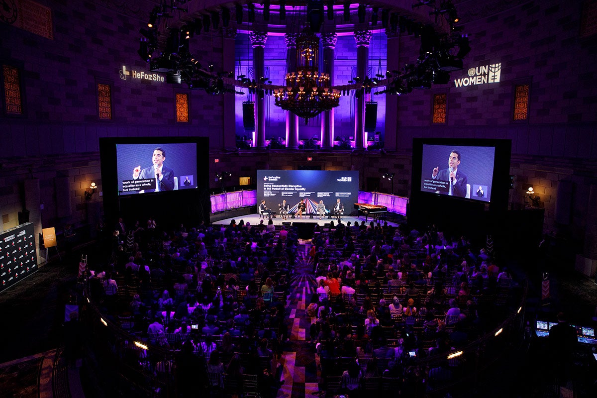 UN Women’s HeForShe Summit is seen in New York. 