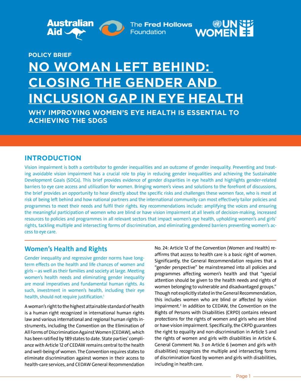 No woman left behind: Closing the gender and inclusion gap in eye health: Why improving women’s eye health is essential to achieving the SDGs