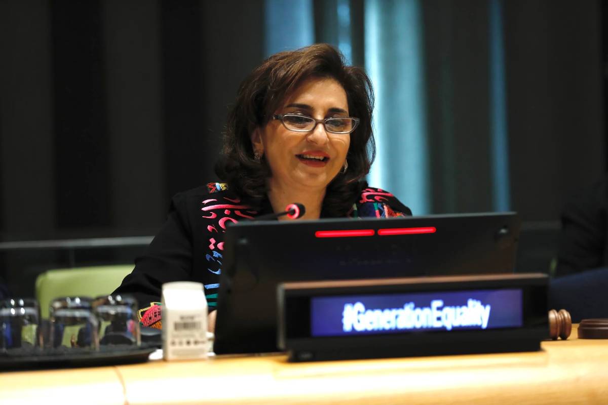 UN Women Executive Director Sima Bahous delivers opening remarks at the Generation Equality Midpoint Moment, United Nations Headquarters, New York, 17 September 2023. Photo: UN Women/Ryan Brown.