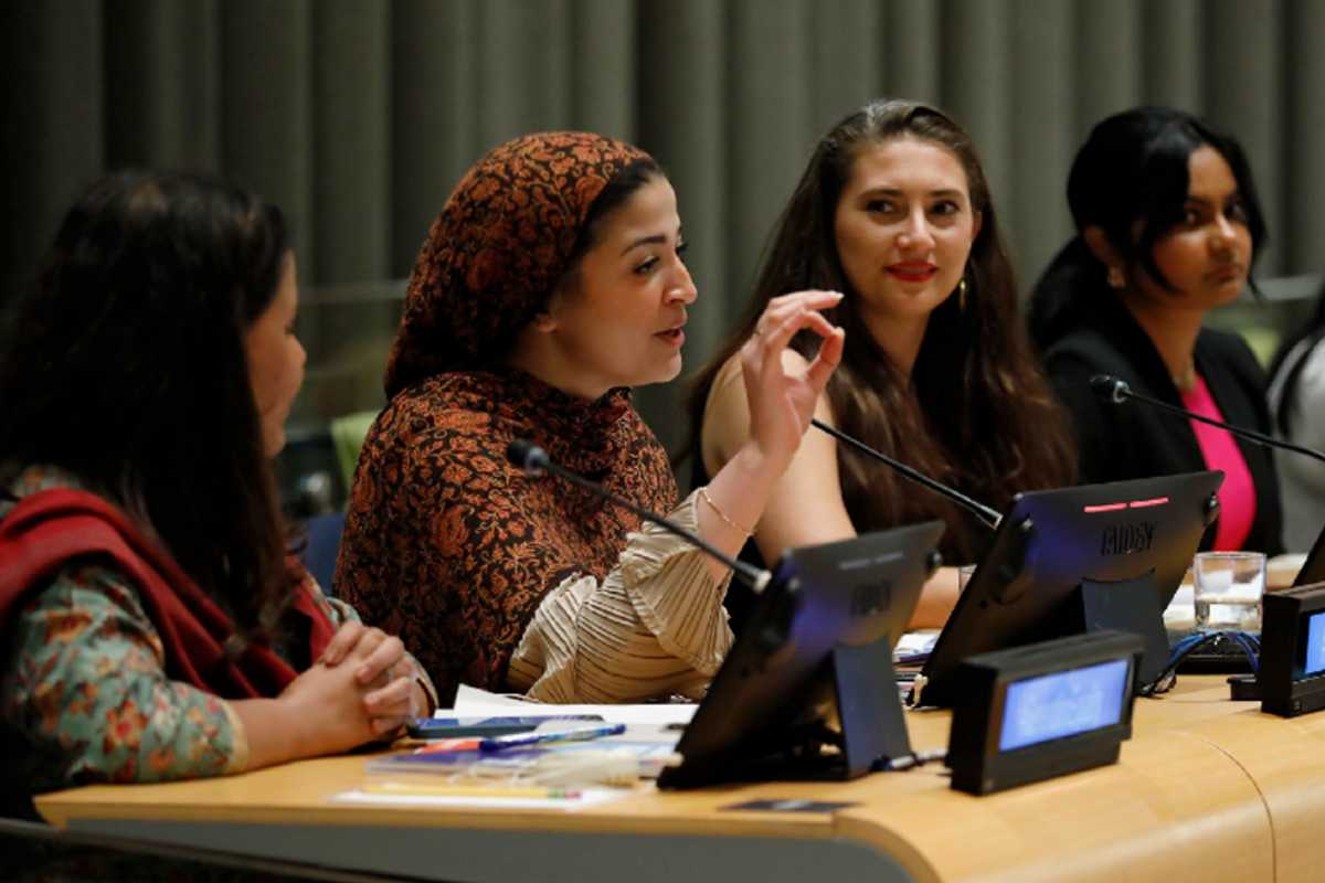 Youth leaders speak the Generation Equality Midpoint Moment, United Nations Headquarters, New York, 17 September 2023. Photo: UN Women/Ryan Brown.