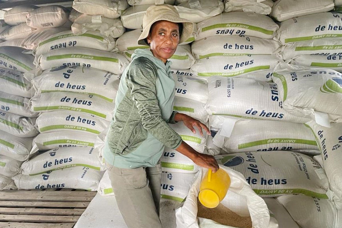 Disebo Makatsa, who received training from UN Women and the Food and Agriculture Organization, is seen on her farm in Free State province, South Africa. 