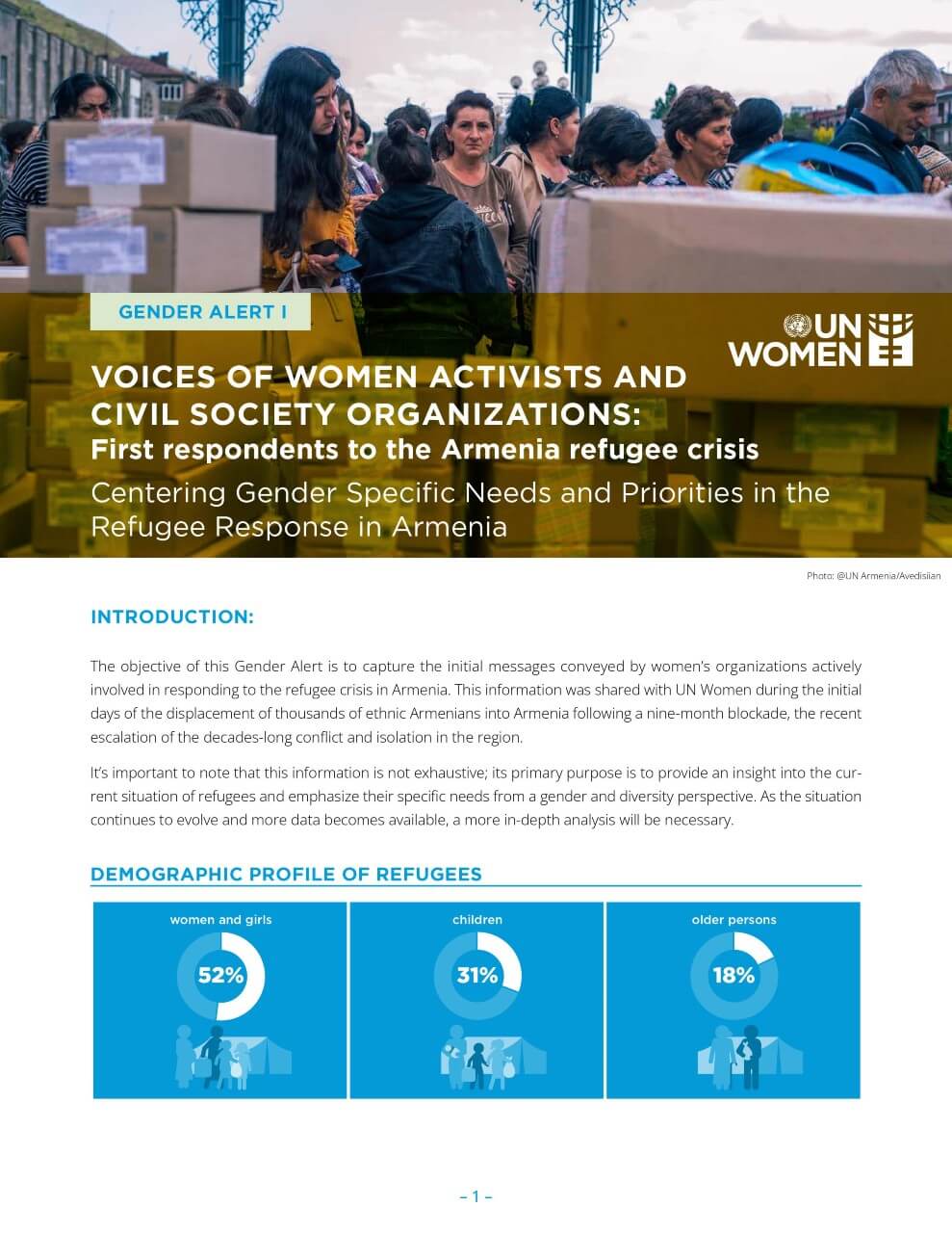 Armenia gender alert no. 1: Voices of women activists and civil society organizations: First respondents to the Armenia refugee crisis