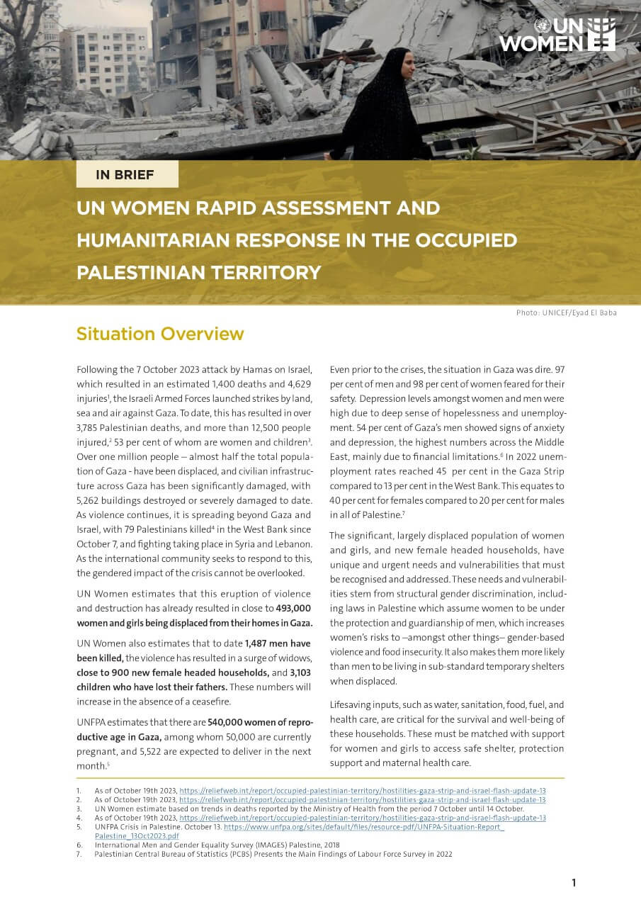 UN Women rapid assessment and humanitarian response in the Occupied Palestinian Territory