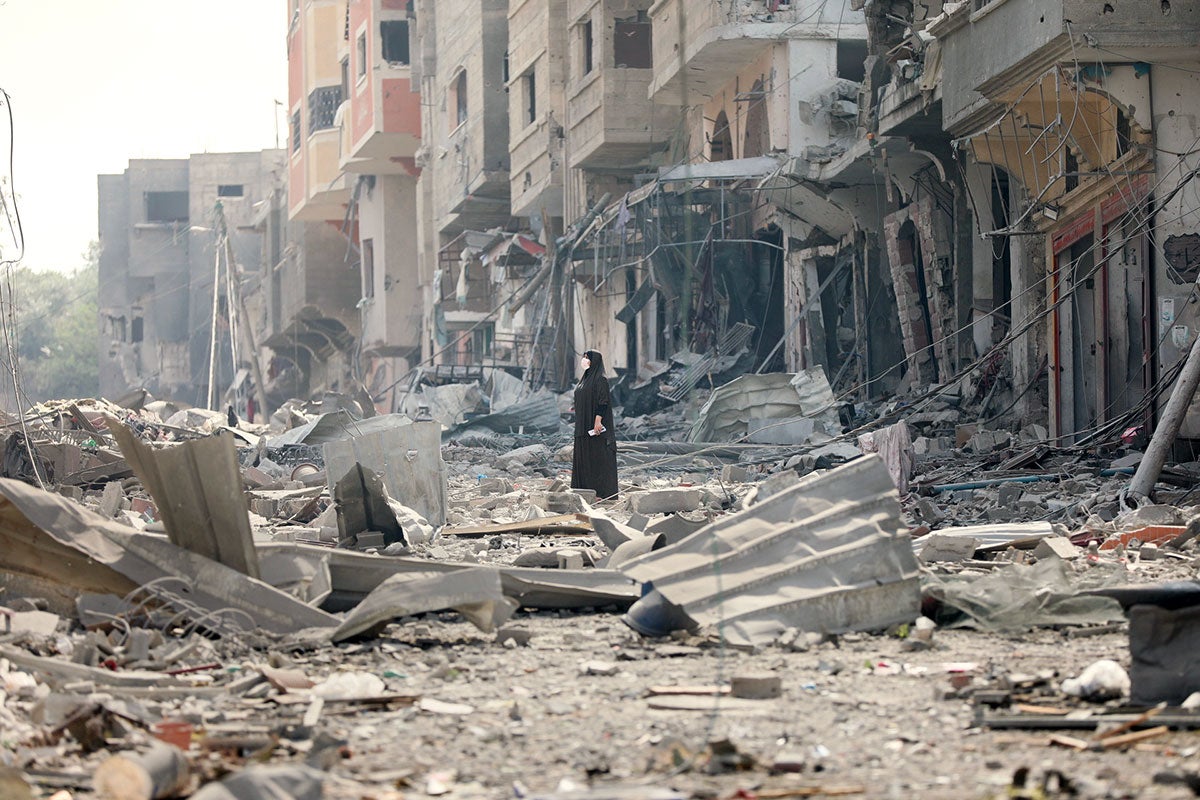 Extensive destruction is seen in the Gaza strip following Israeli airstrikes on 10 October 2023.