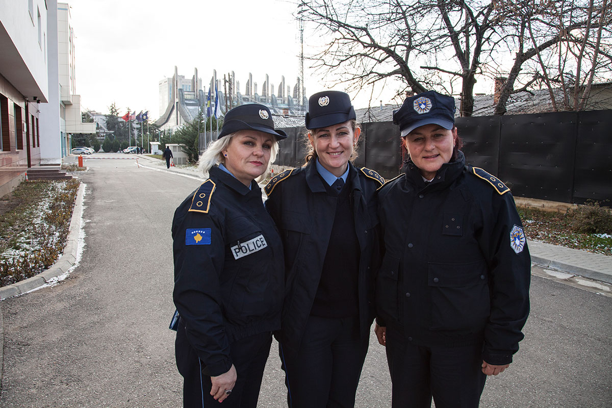 Mergime Dobra, Teuta Nimani, and Sofije Kozniku have been serving in Kosovo police force since its establishment in 1999. 