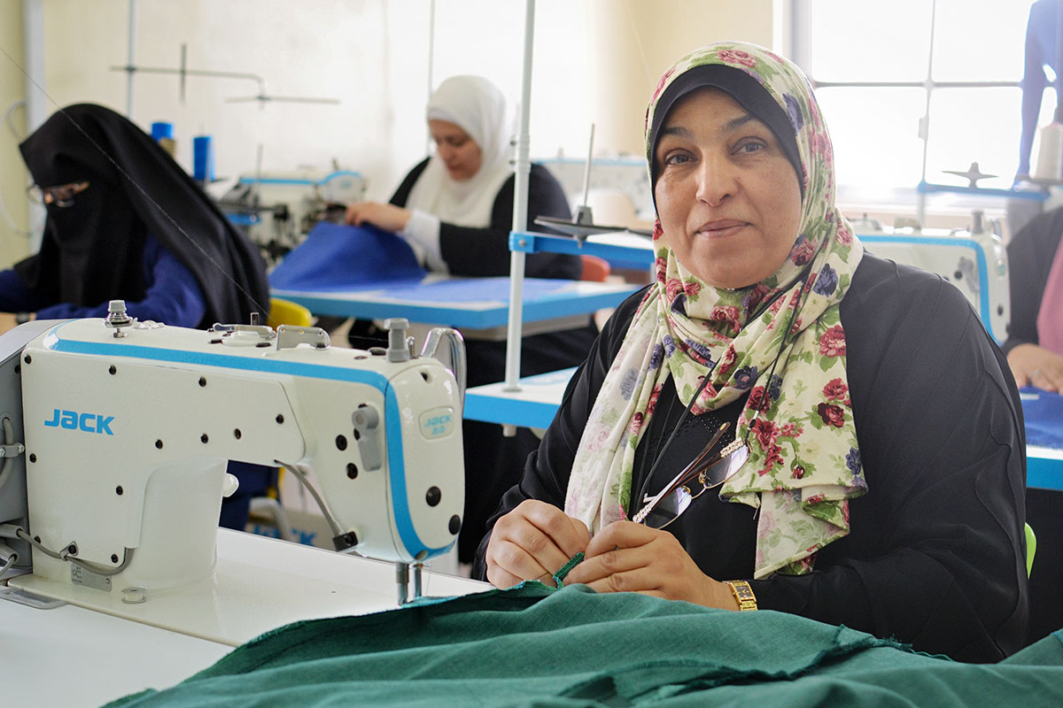 Abeer Abu-Rizeq is seen during a tailoring class at UN Women’s Madaba Oasis Centre. 