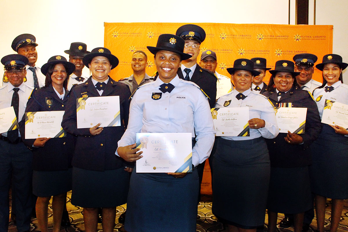 Officers are seen graduating from a gender-responsive policing course in South Africa on 1 December 2023. 