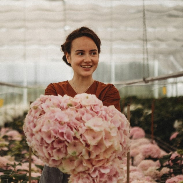 Yuliia Zavalniuk is seen at the Ukrainian flower-growing farm Villa Verde.