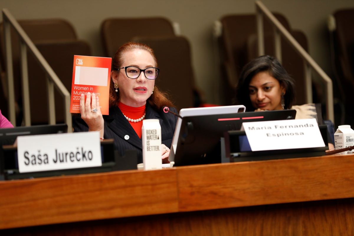 Maria Fernanda Espinosa, Executive Director of GWL Voices for Changes and Inclusion, advocated for gender equality within leadership positions of the multilateral system.