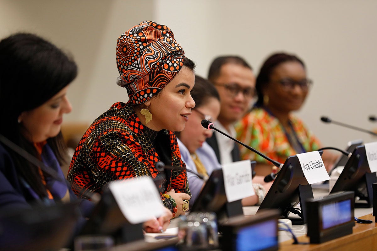 Panellists speaking at the Generation Equality side event focused on feminist financing, at CSW68