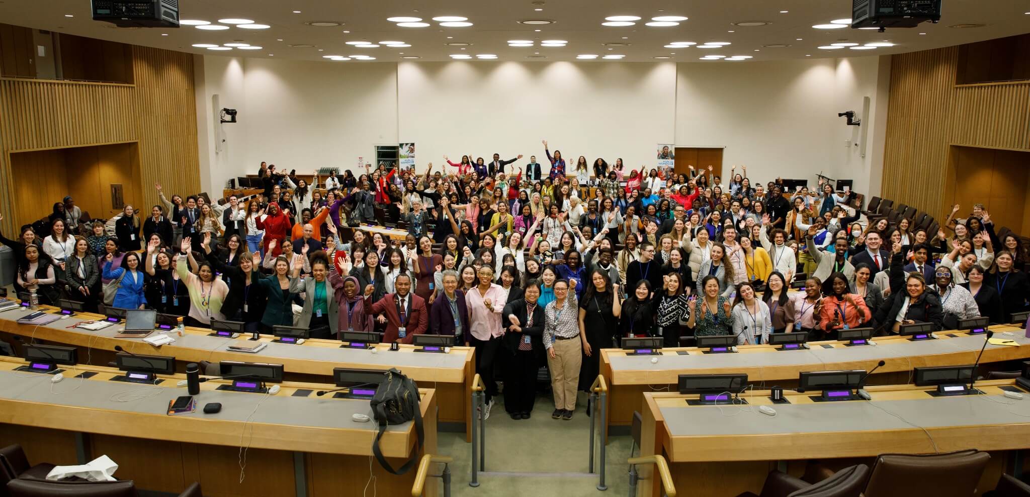 The Youth Forum brought together a vibrant mosaic of more than 400 young leaders from across the globe, ranging from activists to experts with a rich diversity of experiences. Group photo of participants in the Youth Forum opening, held in UN headquarters on 15 March 2024. Photo: UN Women/Ryan Brown.