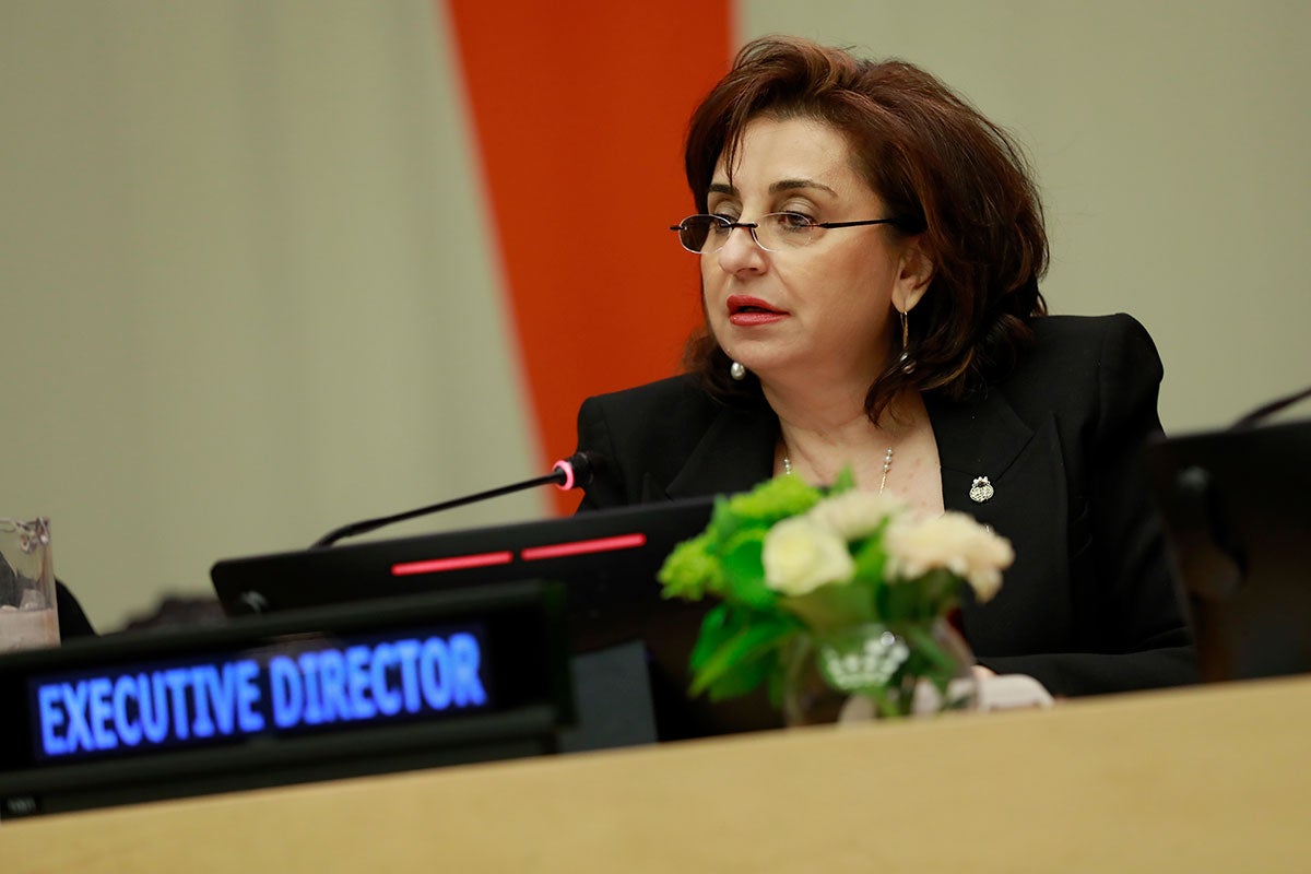 UN Under-Secretary-General and UN Women Executive Director Sima Bahous delivers closing remarks to the first regular session 2025 of the UN Women Executive Board, 11 February 2025, UN headquarters. Photo: UN Women/Ryan Brown.