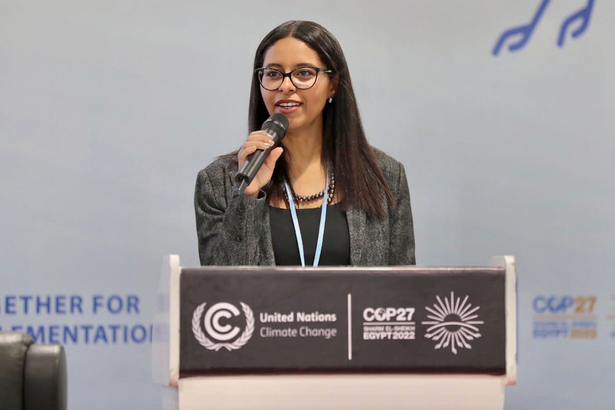 Samira Rashwan speaking at an event. Photo: Courtesy of Samira Rashwan