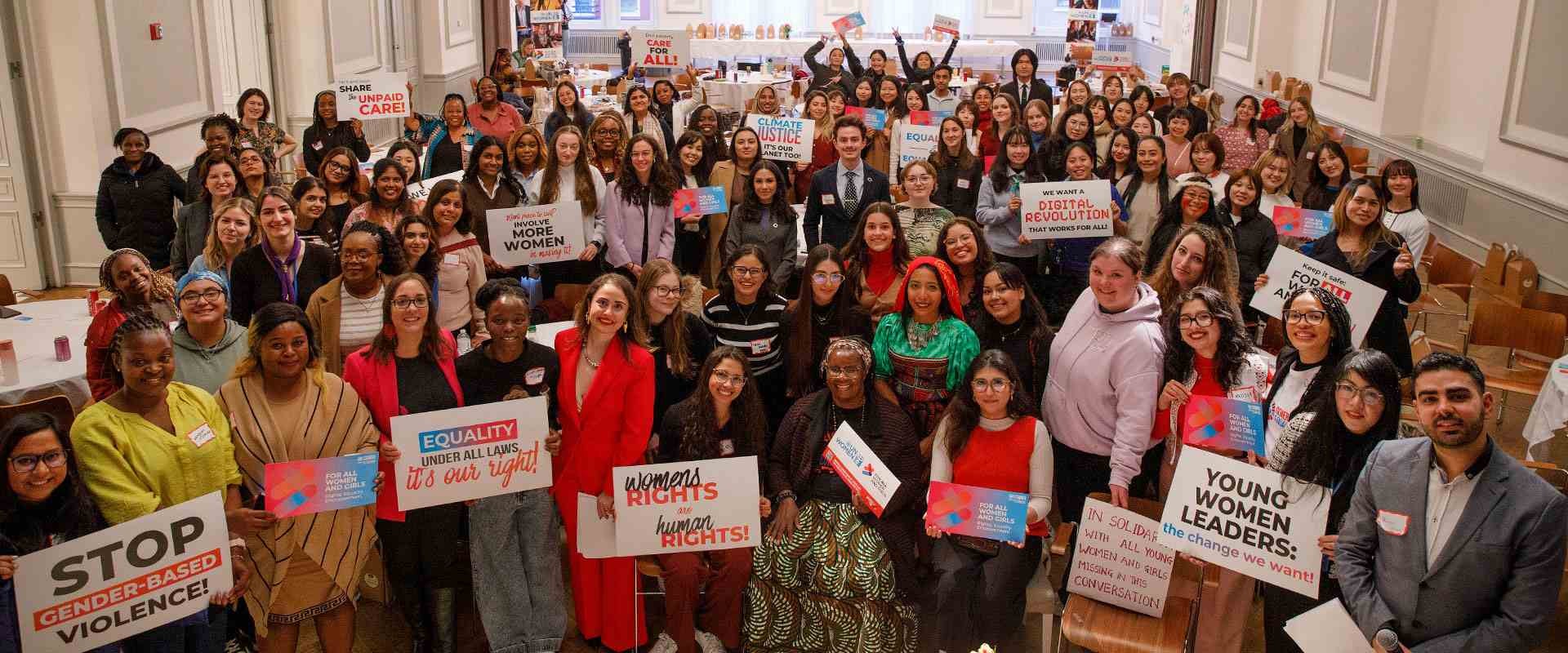 Young gender equality activists at the CSW69 Youth Forum in New York, March, 2025. Photo: UN Women/Ryan Brown