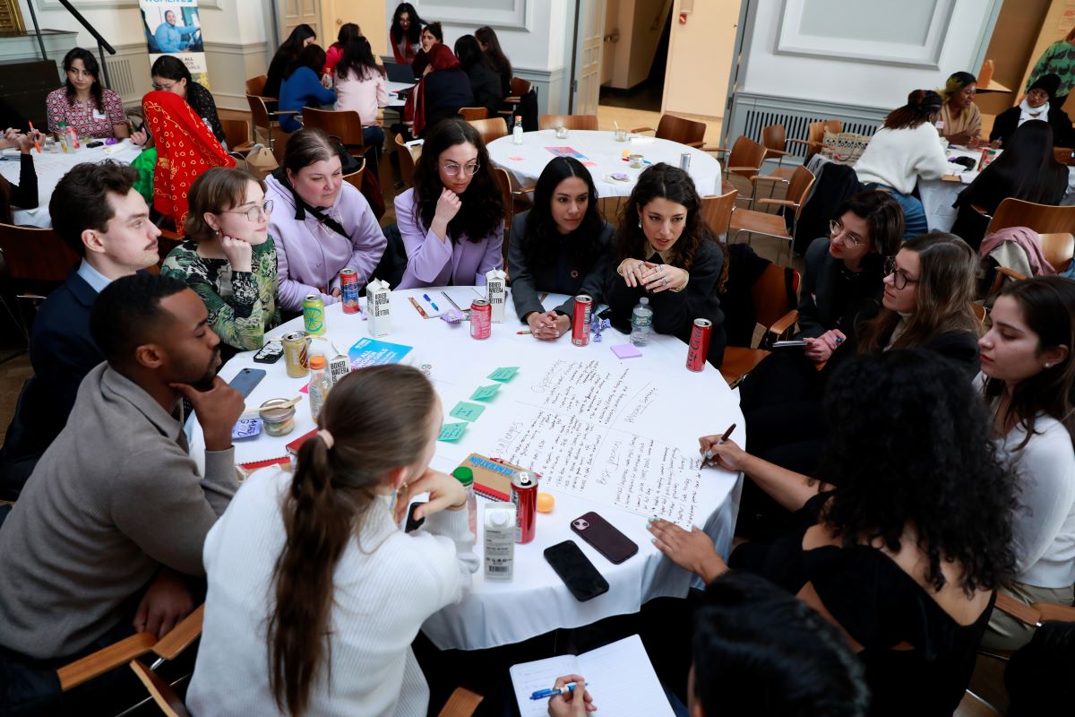 Youth participants strategize for solutions at the CSW69 Youth Forum on 9 March, held at the Bohemian Hall in New York. Photo: UN Women/Ryan Brown
