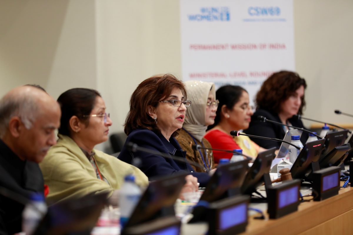 "Digital poverty is widening inequality," said Sima Bahous, Executive Director of UN Women, at a high-level Ministerial Roundtable on 12 March. Photo: UN Women/Ryan Brown