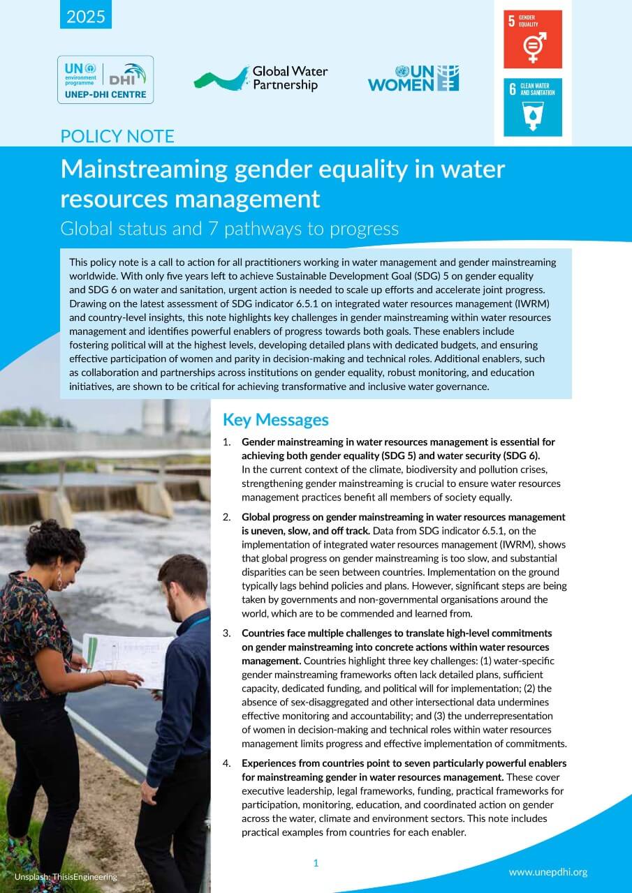 Mainstreaming gender equality in water resources management: Global status and 7 pathways to progress