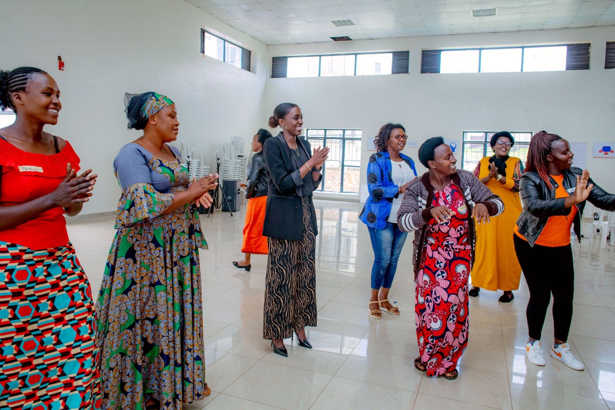 Claire Uwineza working with women to boost their skills and confidence. Photo Credit: Resonate